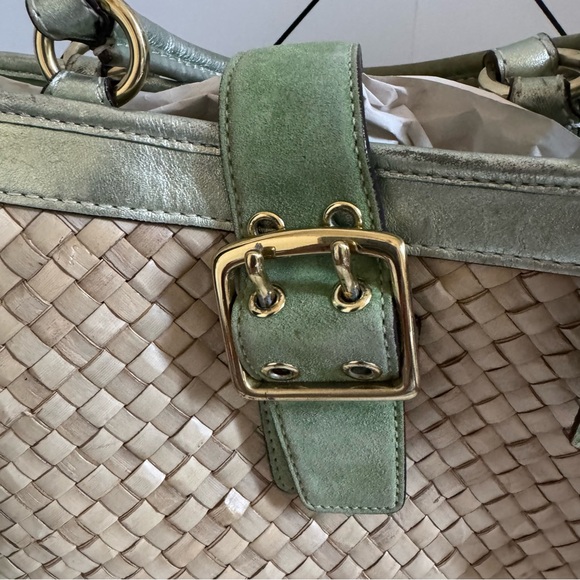 Coach Metallic Green and Tan Woven Satchel - Picture 8 of 16